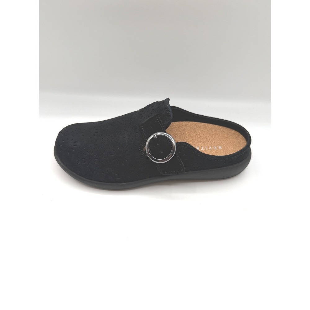 Revitalign Siesta Slide, Women's 5, Eclipse Black Leather Perforated Clog, NIB